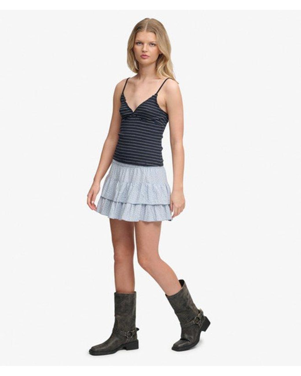 Superdry Blue & Co Printed Tiered Mini Skirt