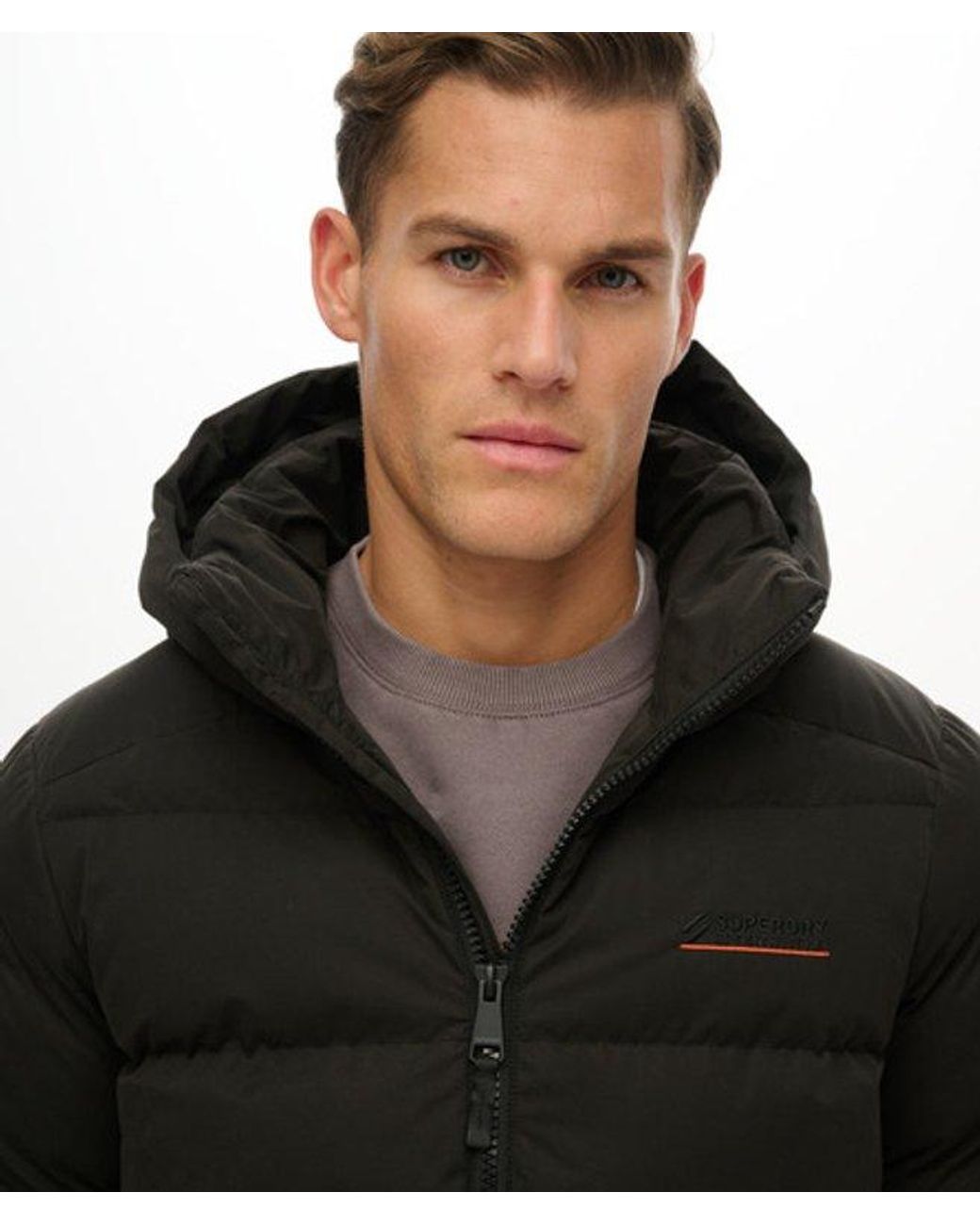 Superdry Black Hooded Microfibre Sport Puffer Jacket for men