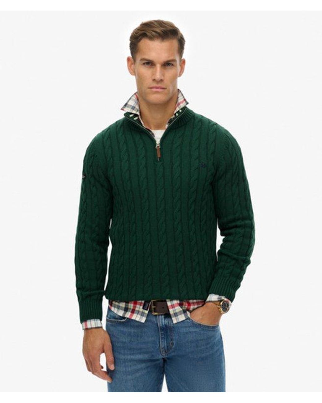 Superdry Green & Co Organic Cotton Classic Cable Half-zip Jumper for men