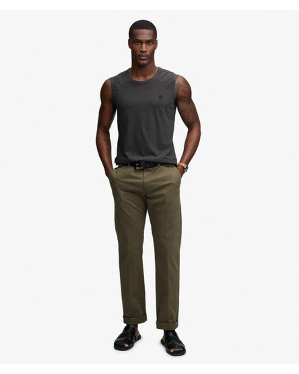 Superdry Black Classic Cotton Linen Tank Top for men
