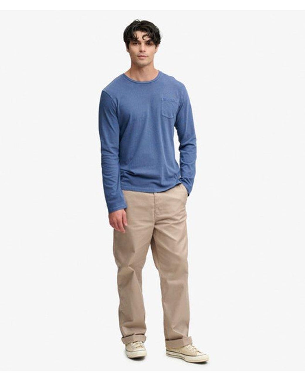 Superdry Blue Cotton Linen Long Sleeve Pocket Top for men