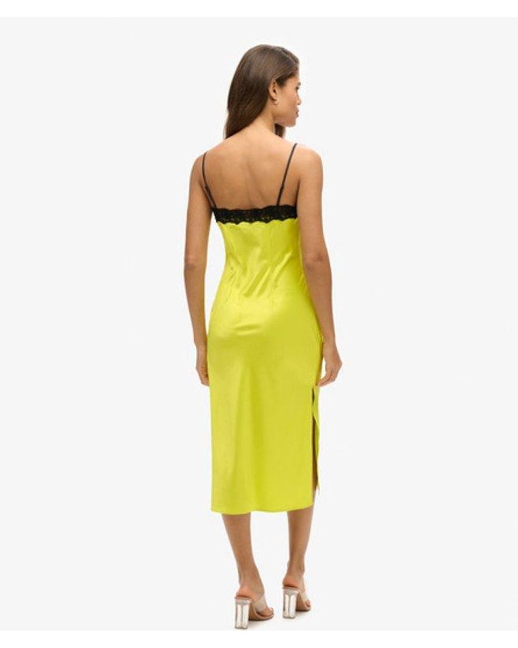 Superdry Yellow & Co Lace Satin Midi Dress