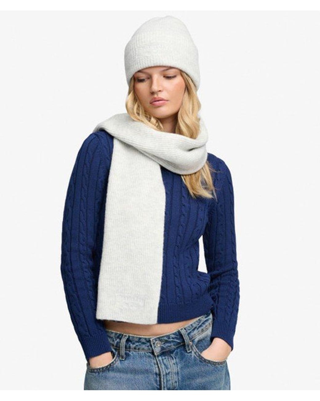 Superdry Gray Heritage Rib Knit Scarf