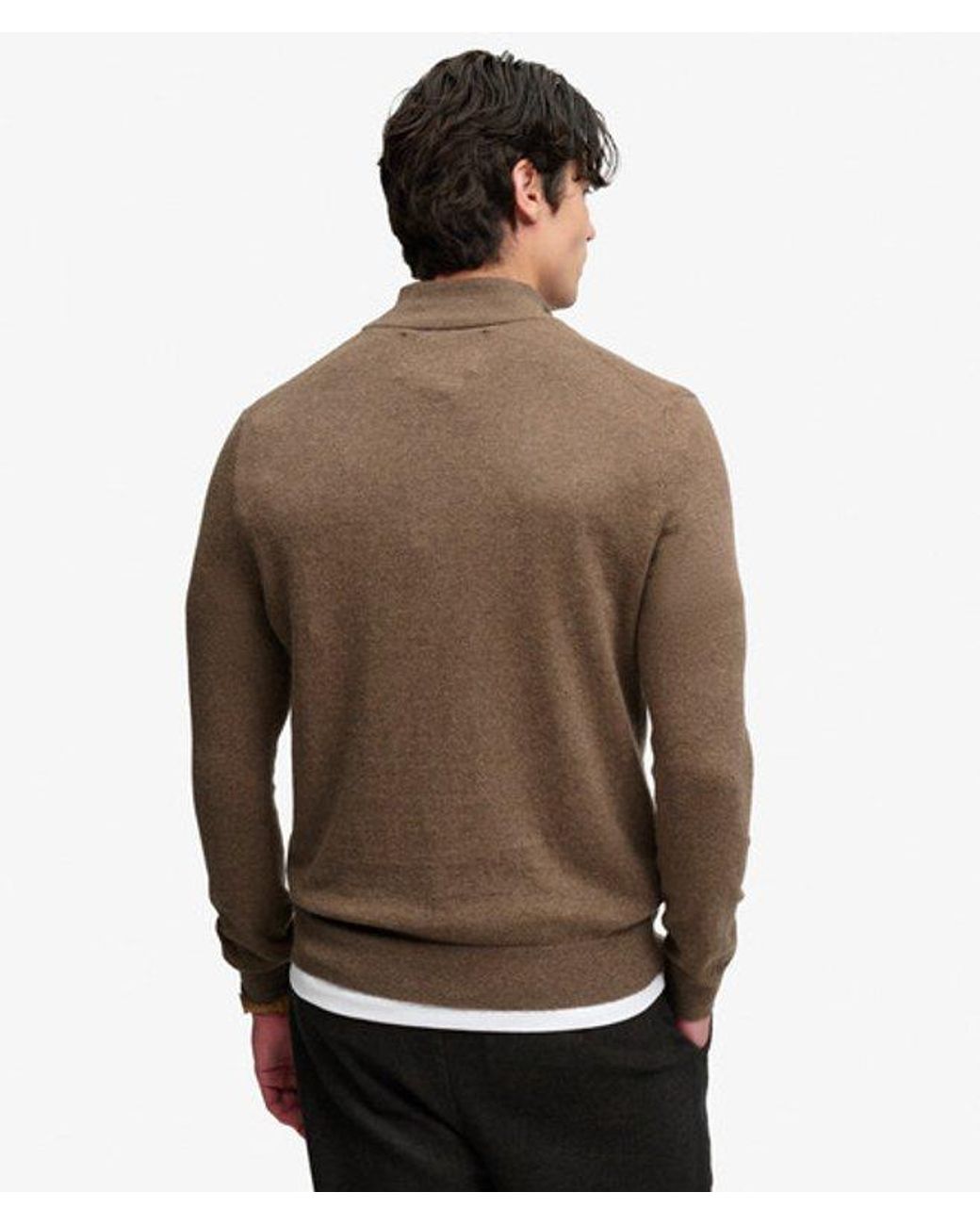 Superdry Brown Essential Lightweight Wool Blend Half Zip Jumper for men