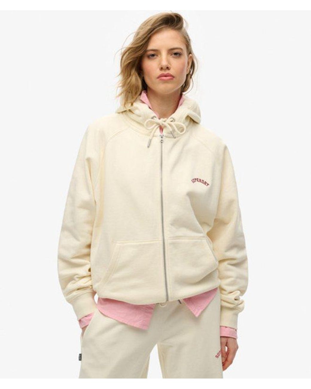 Superdry Natural Essential Logo Oversized Raglan Zip Hoodie