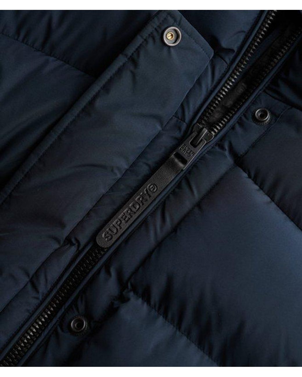 Superdry Blue & Co Hooded Sports Puffer Mid Length Jacket