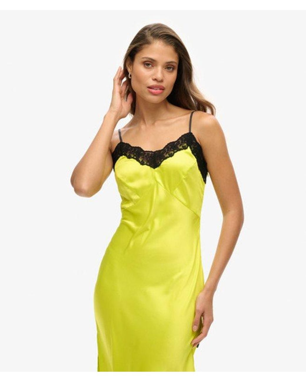 Superdry Yellow & Co Lace Satin Midi Dress