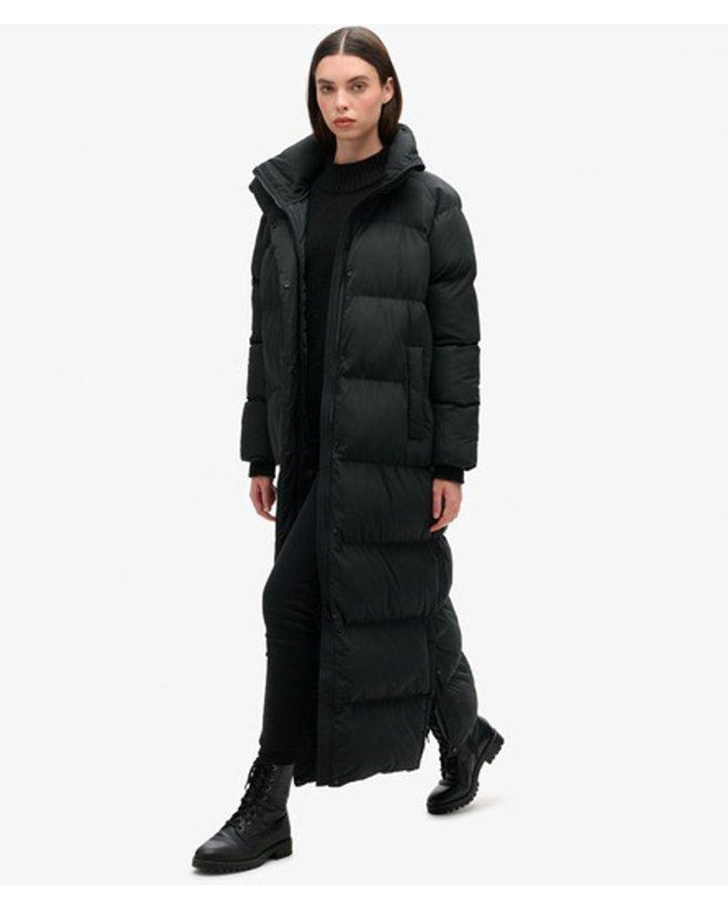 Superdry Black & Co Embroidered Logo Maxi Long Puffer Coat