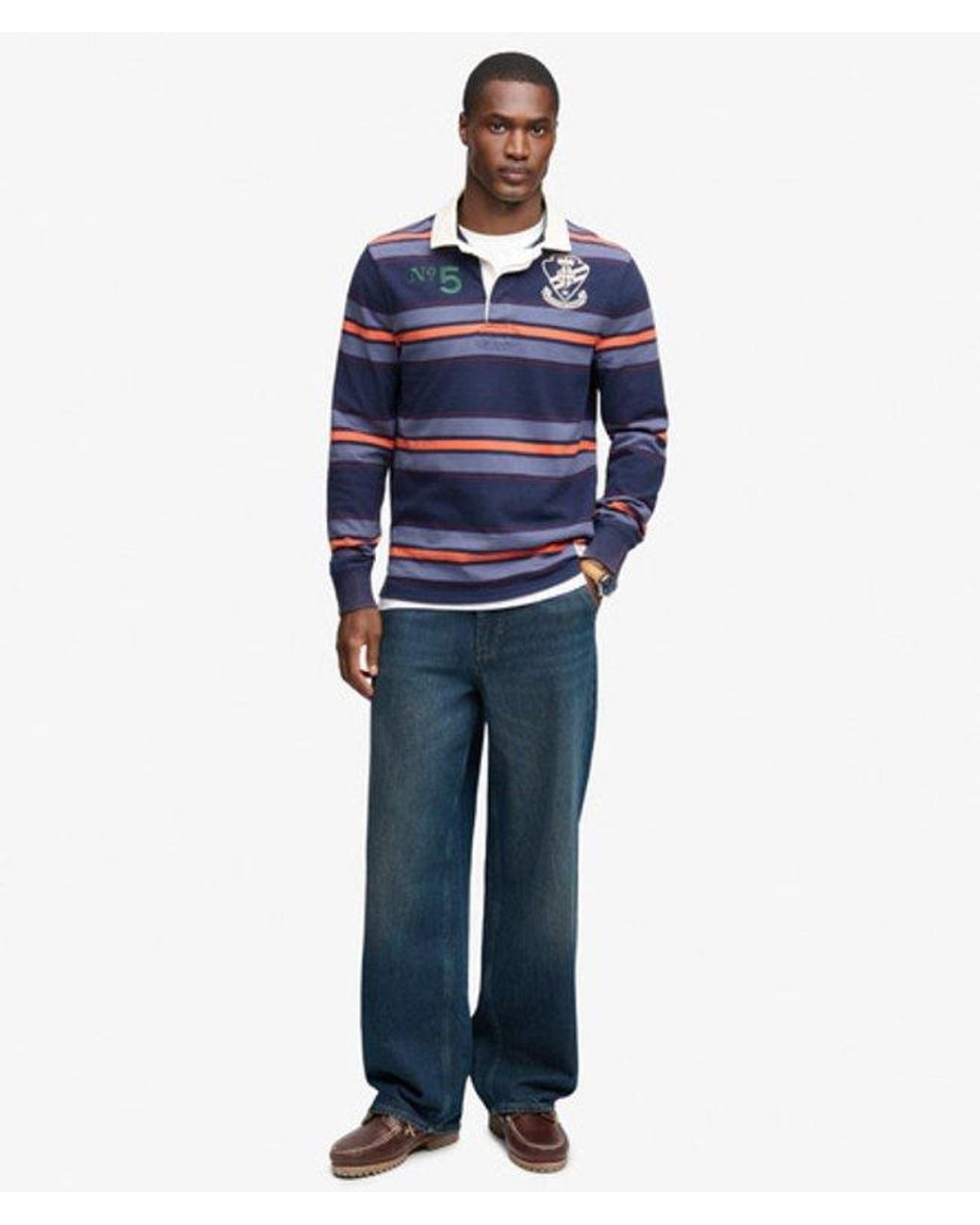Superdry Blue & Co Double Emblem Stripe Rugby Top for men