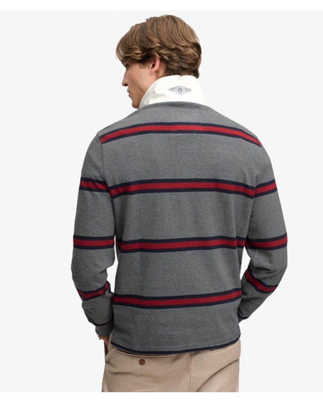 Superdry Gray & Co Double Emblem Stripe Rugby Top for men