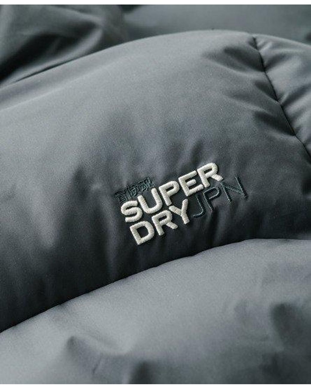 Superdry Blue Microfibre Long Puffer Coat