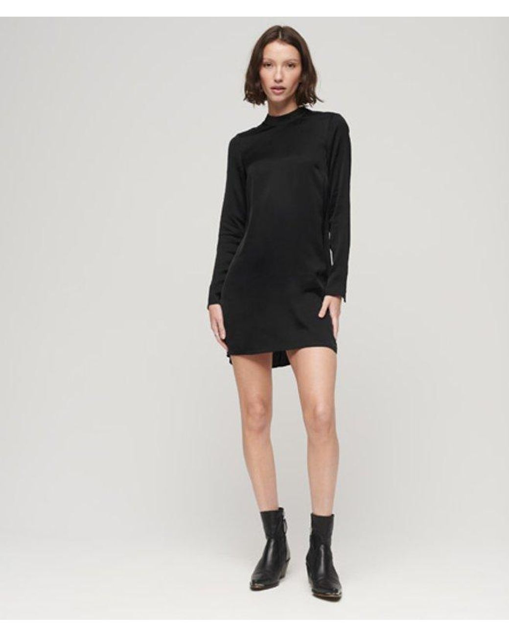 Superdry Satin Mock Neck Mini Dress Black