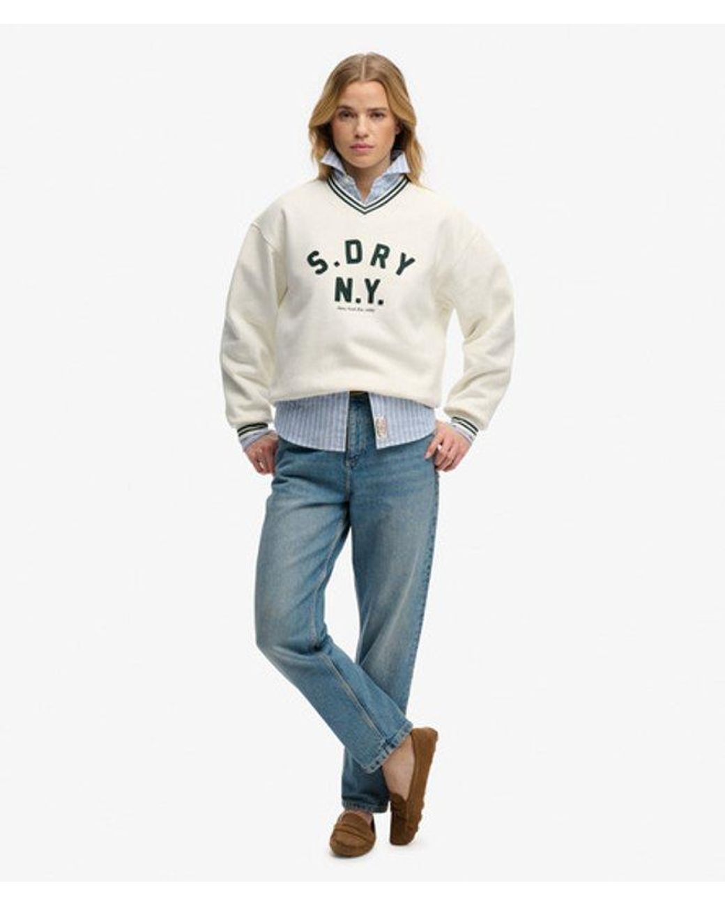 Superdry Natural & Co Country Club Applique V Neck Sweatshirt