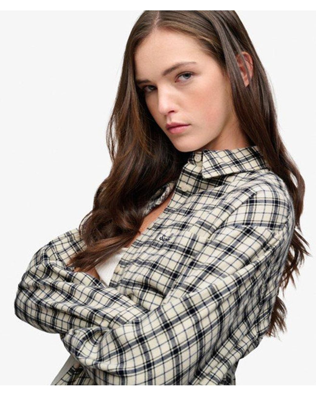 Superdry Gray Check Flannel Relaxed Shirt
