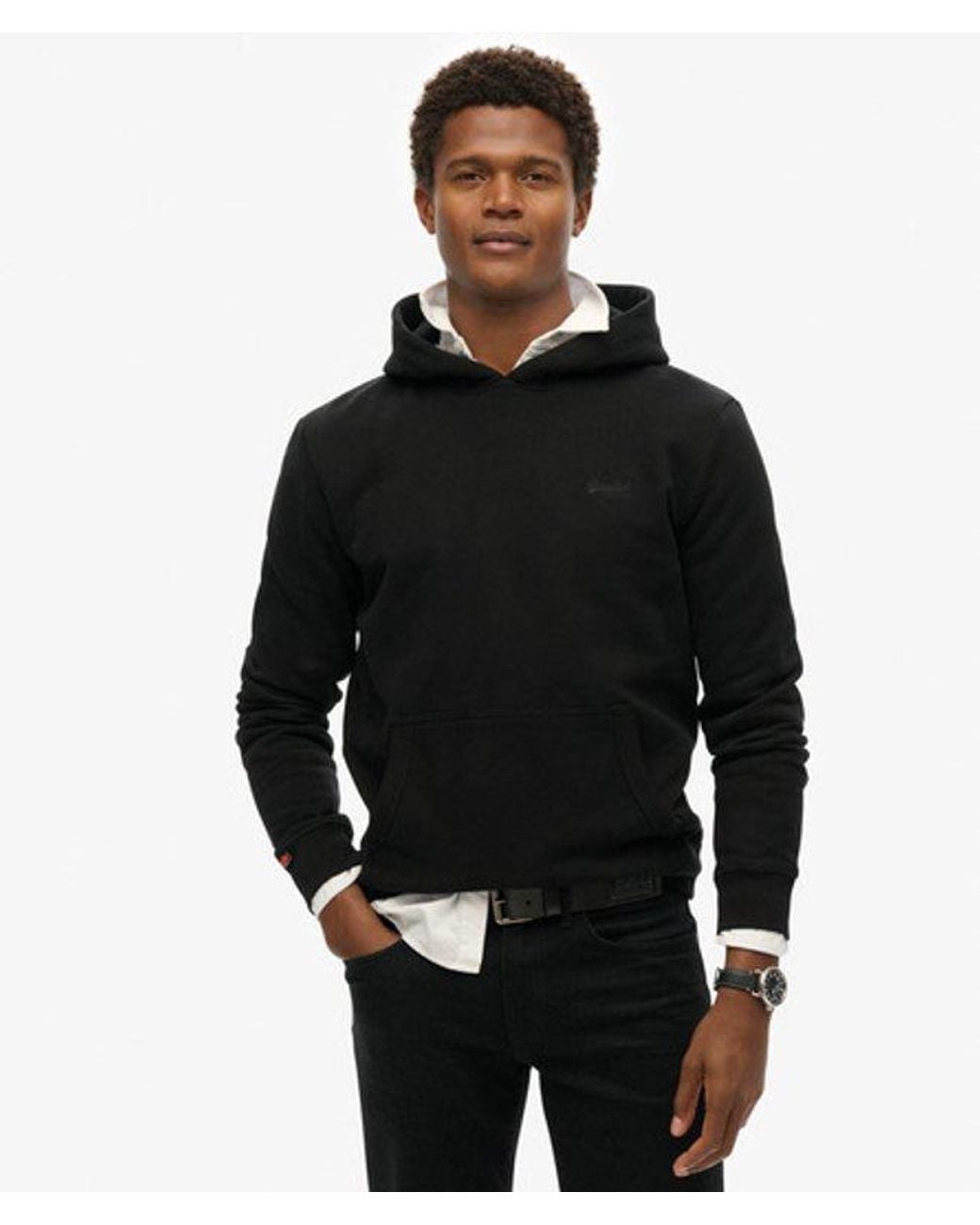 Superdry Essential Hoodie Met Logo En Halfgeborstelde Voering in het Black voor heren