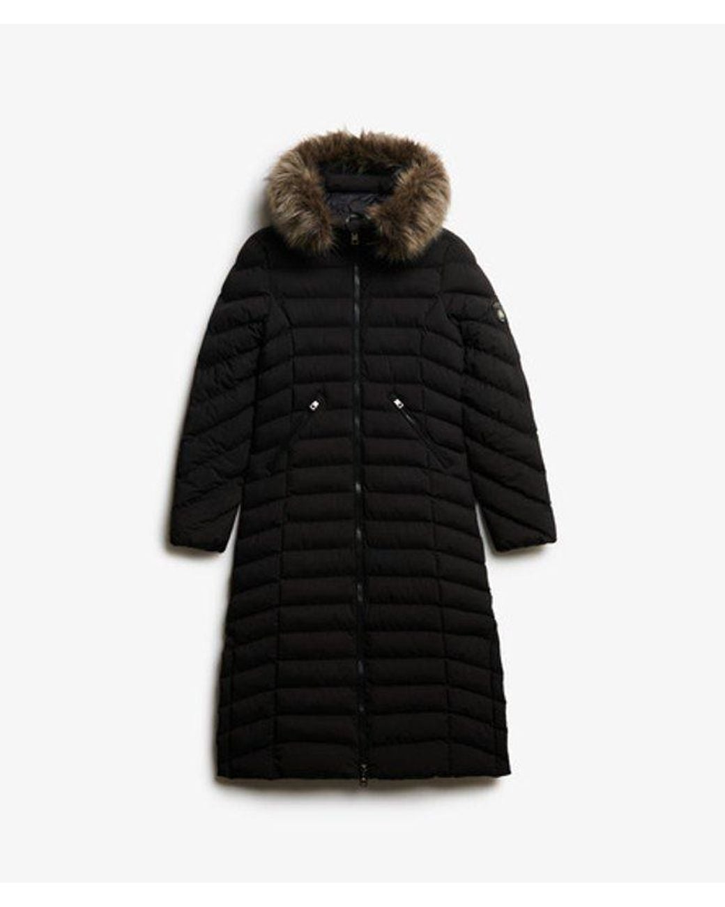 Superdry Black Fuji Faux Fur Hooded Longline