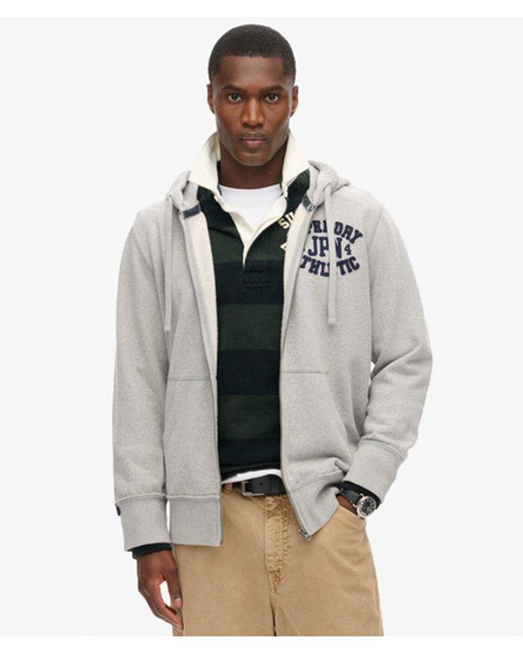 Superdry Vintage Athletic Zip Hoodie in het Gray voor heren
