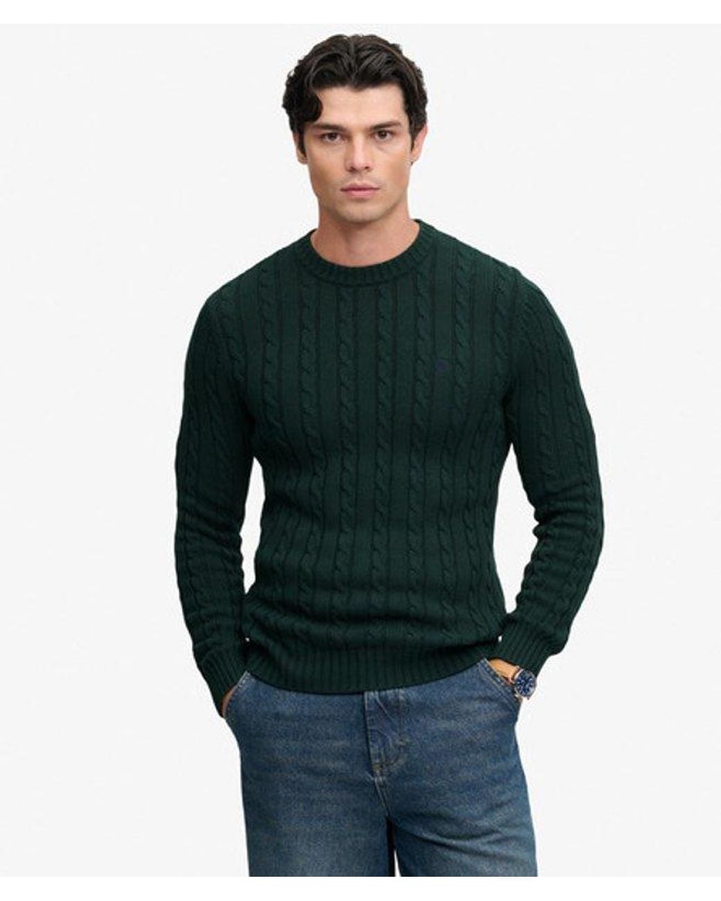 Superdry Green & Co Cotton Cable Knit Crew Jumper for men