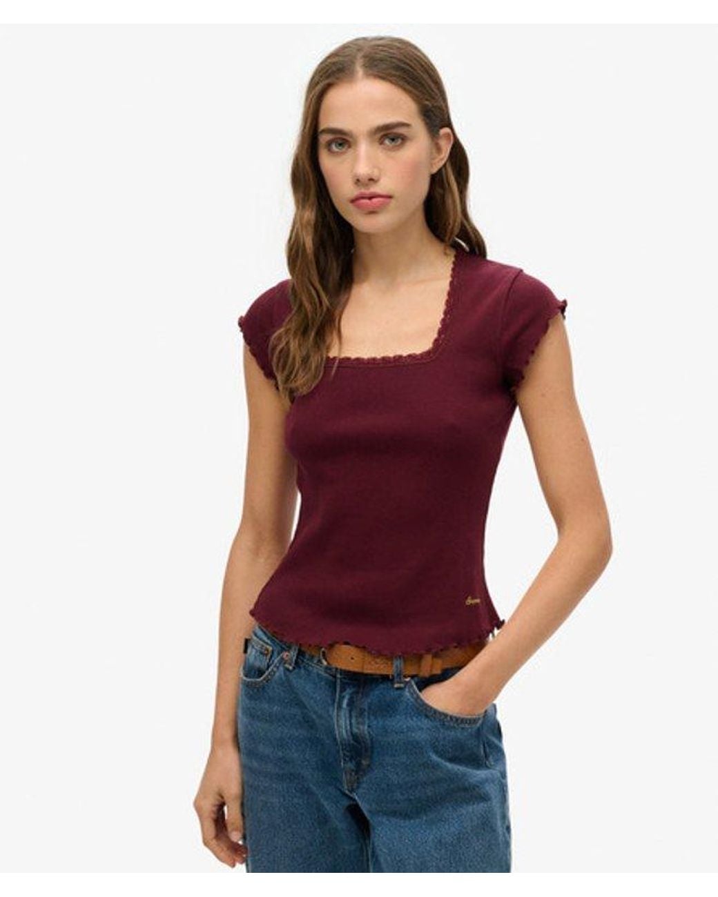 Superdry Red Essential Square Neck Short Sleeve T-Shirt
