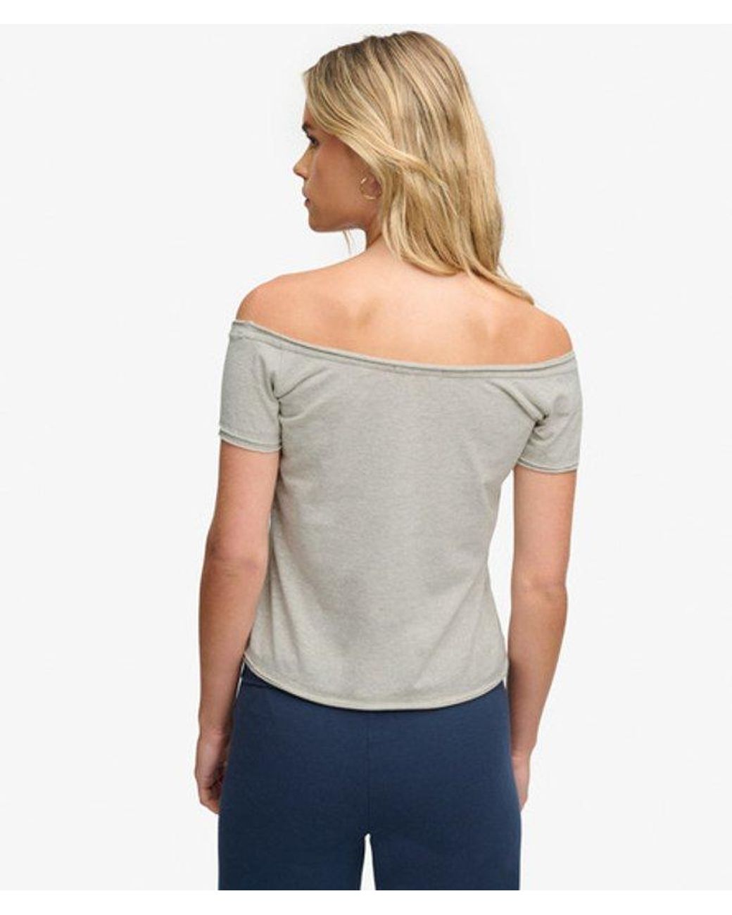 Superdry Gray & Co Graphic Bardot Short Sleeve Top