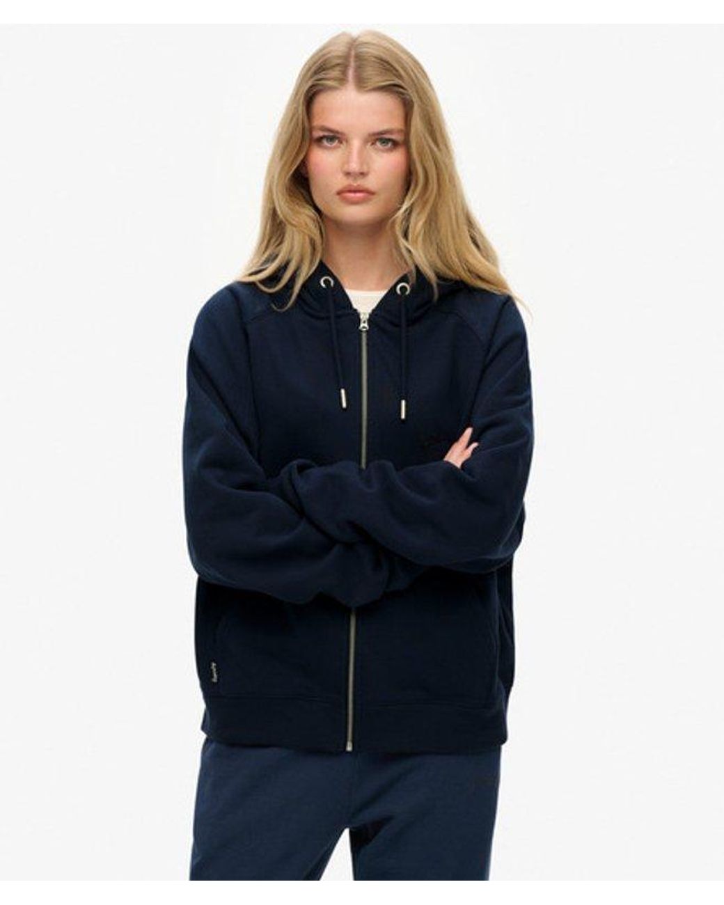 Superdry Blue Essential Logo Raglan Zip Hoodie