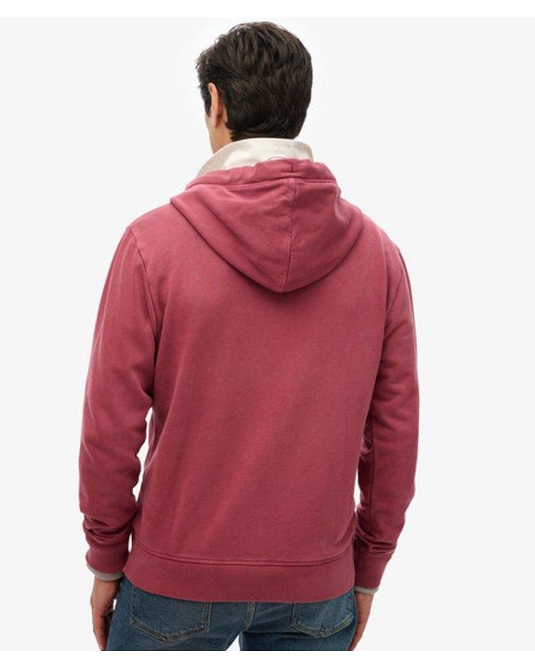 Superdry Essential Logo Washed Hoodie Met Rits Grootte: S in het Red voor heren