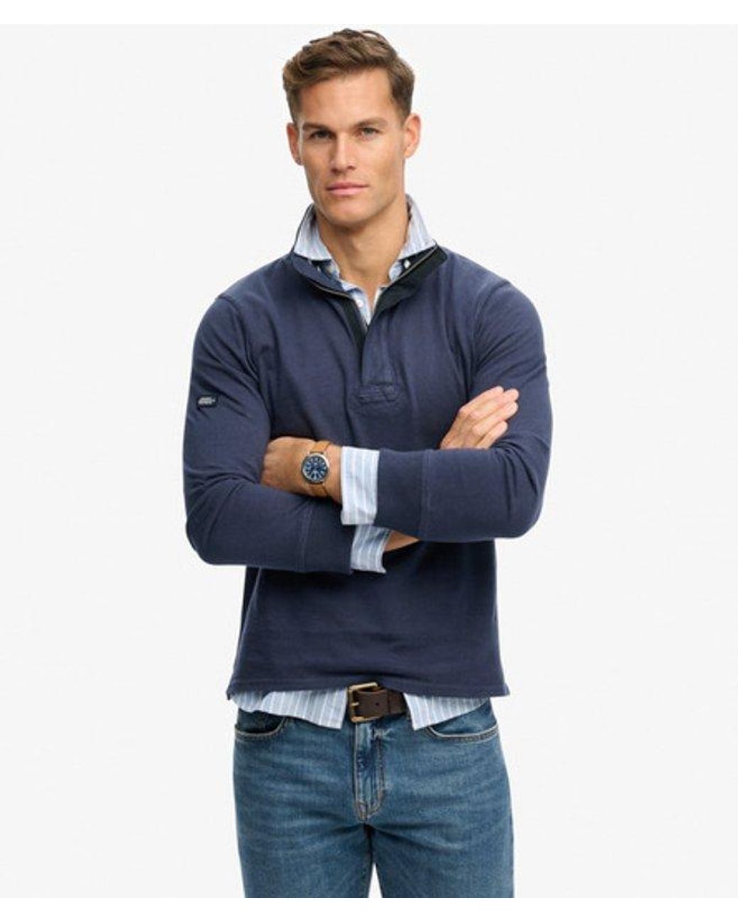 Superdry Blue & Co Cotton Classics Jersey Half Zip Sweatshirt for men