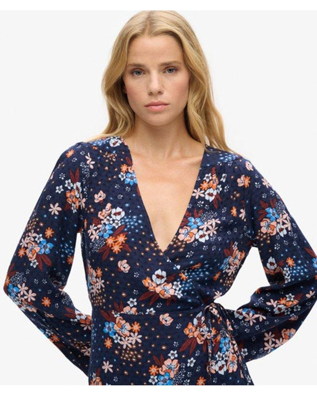 Superdry Blue & Co Classic Floral Print Mini Wrap Dress