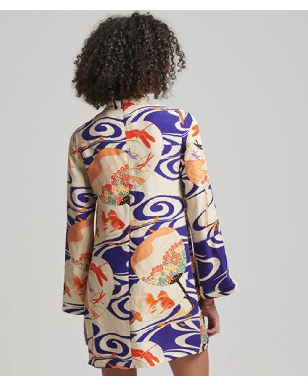 Superdry Blue & Co Printed Long Sleeve Mini Dress