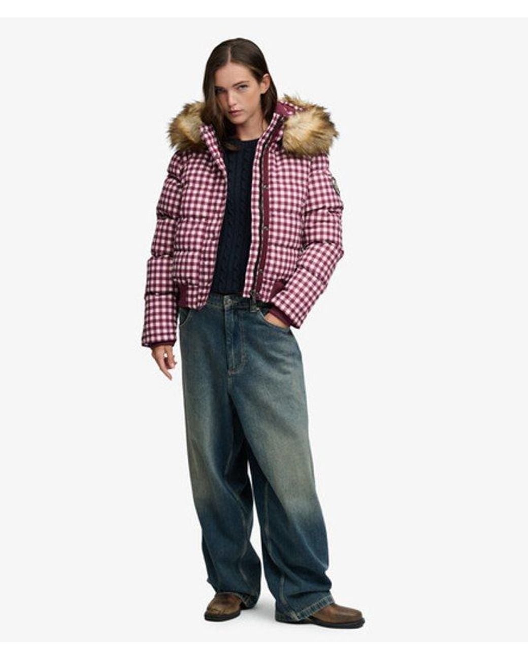 Superdry Red & Co Everest Check Hooded Bomber Jacket