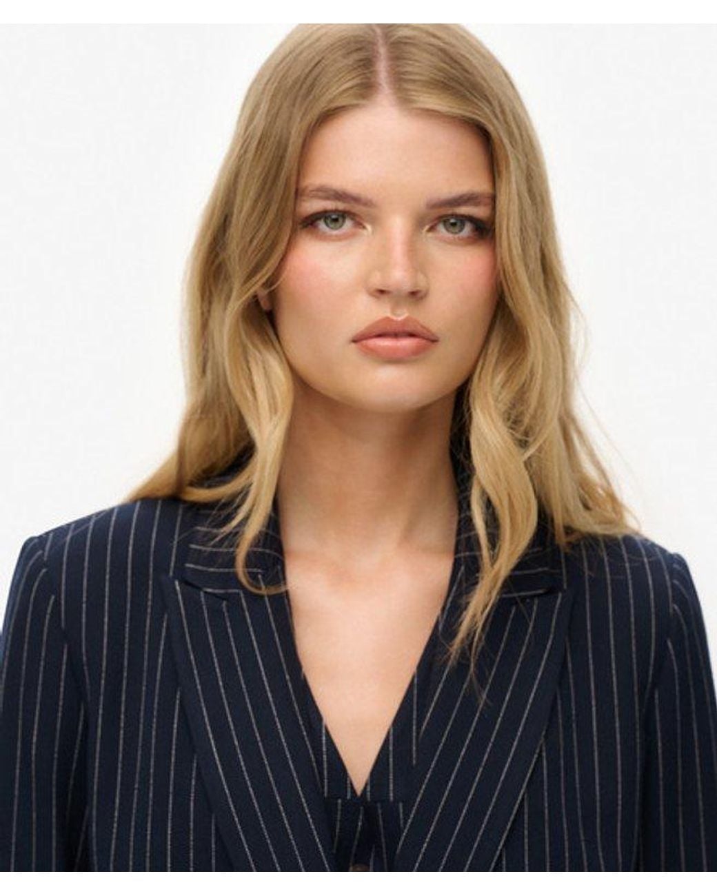 Superdry Blue & Co Pinstripe Boyfriend Blazer