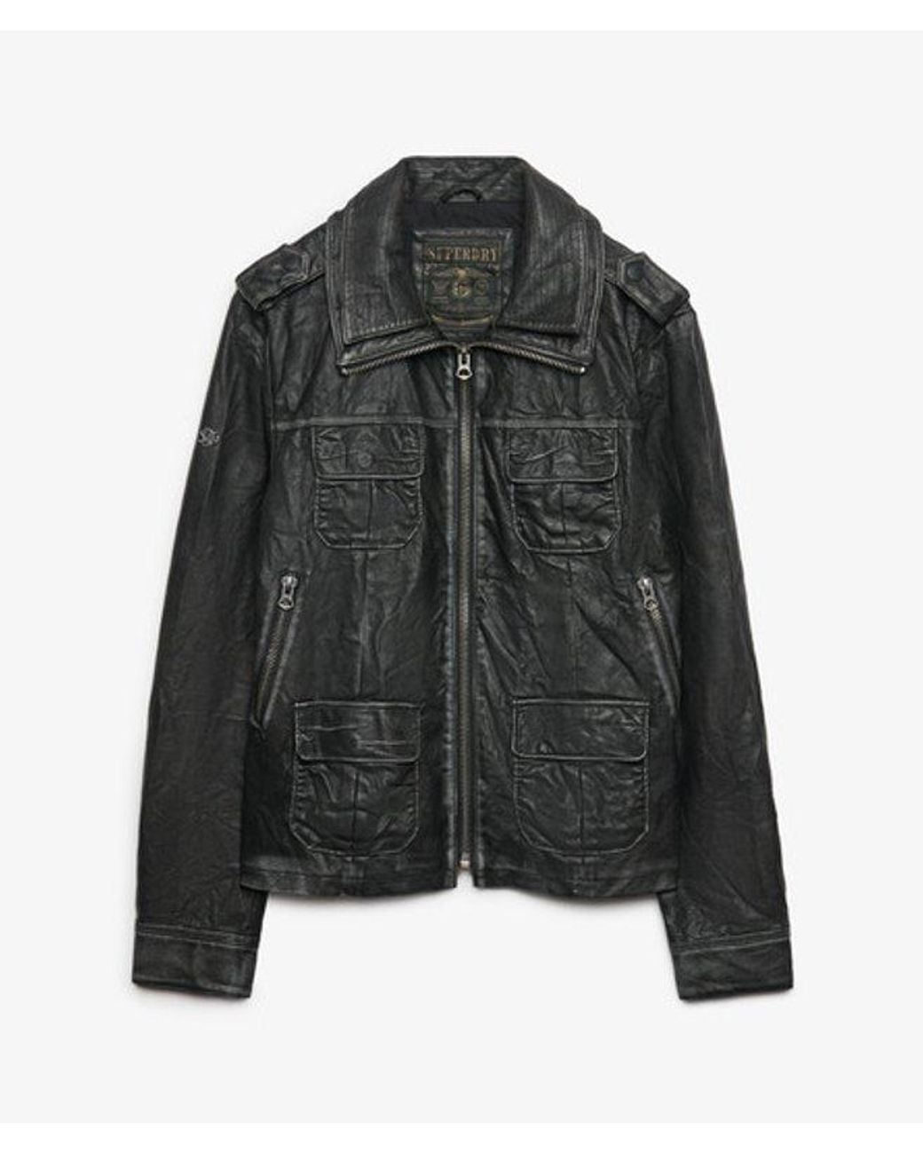 Superdry Black Brad Faux Leather Military Jacket for men