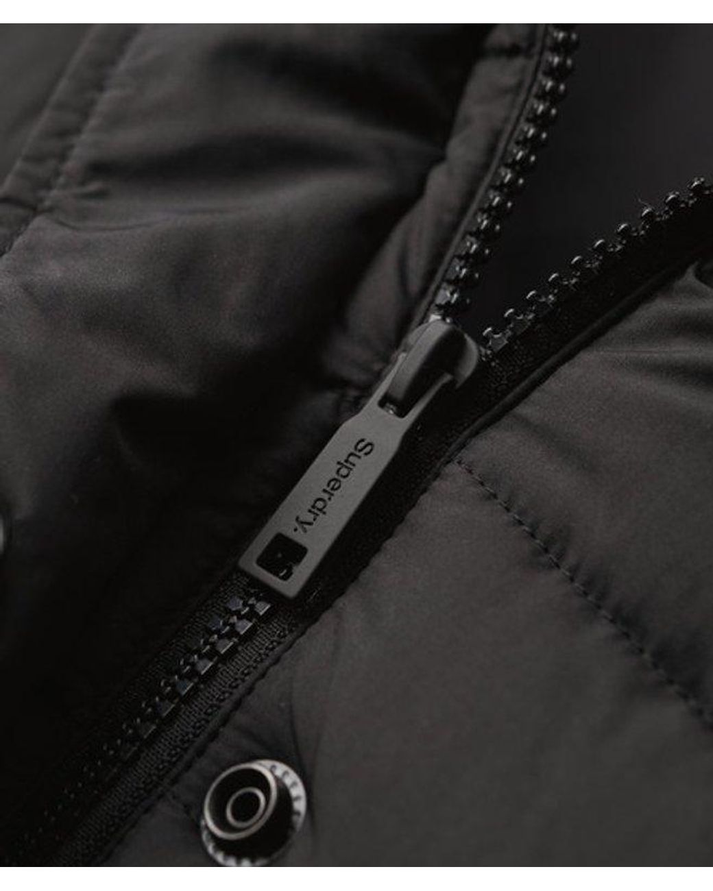 Superdry Black & Co Slim Fit Quilted Fuji Hooded Mid Length Puffer Coat