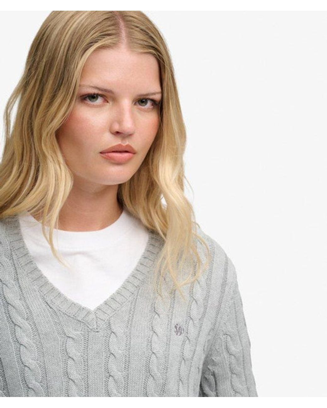 Superdry Gray & Co Washed V Neck Cable Jumper