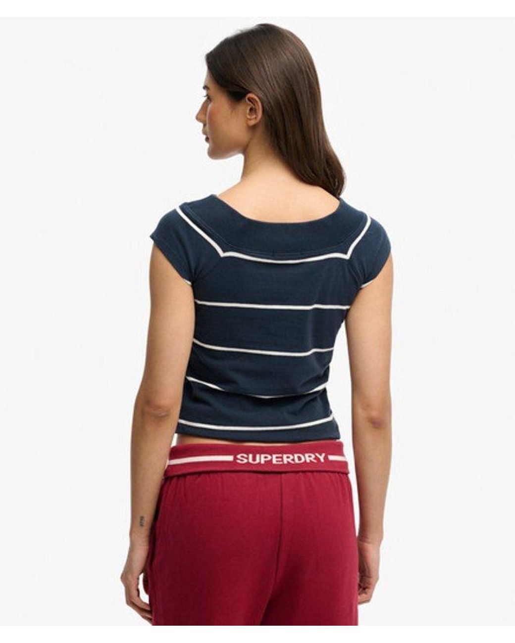 Superdry Blue Athletic Off Shoulder Pattern Top