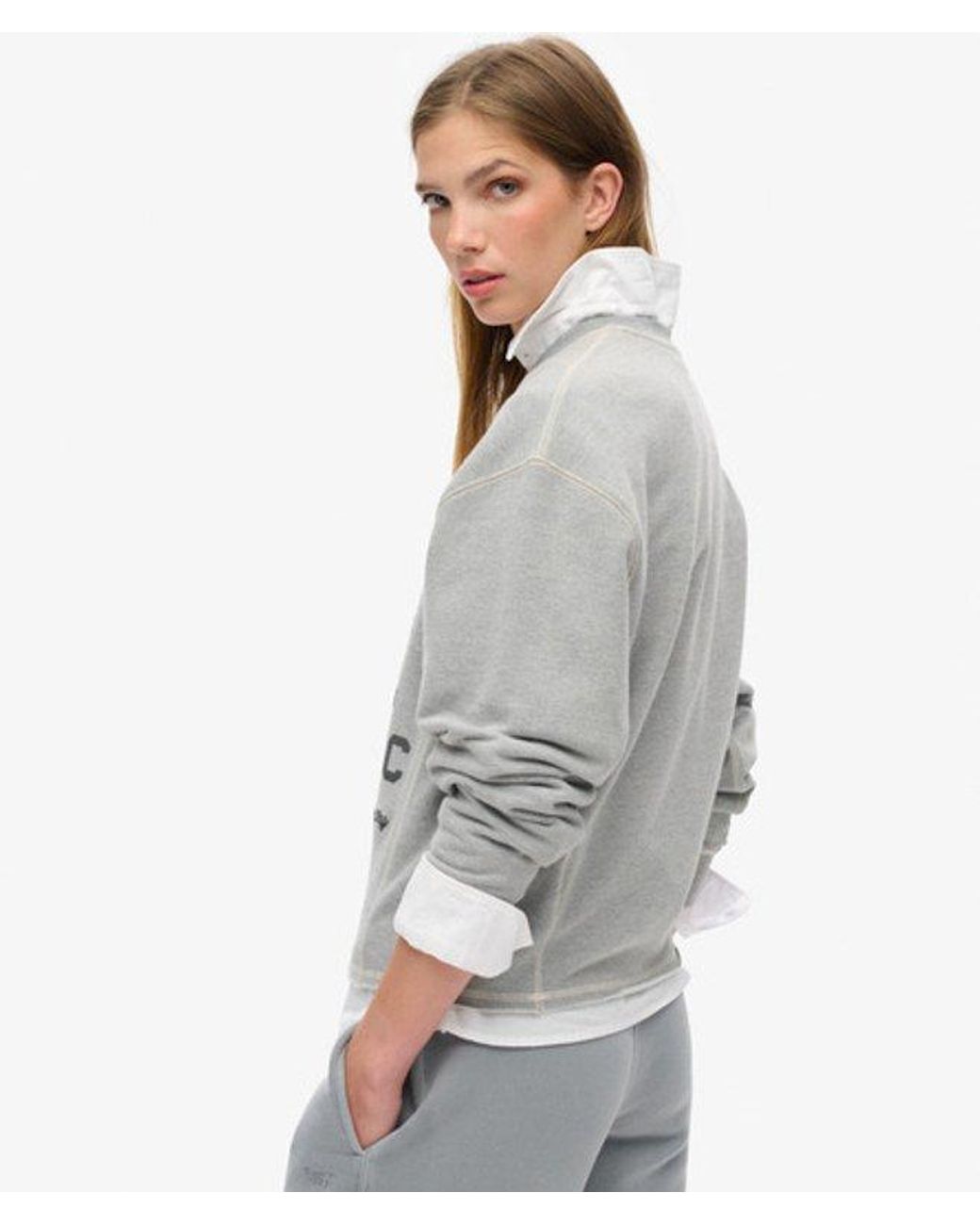 Superdry Gray & Co Athletic Essentials Loose Crop Crew Sweatshirt