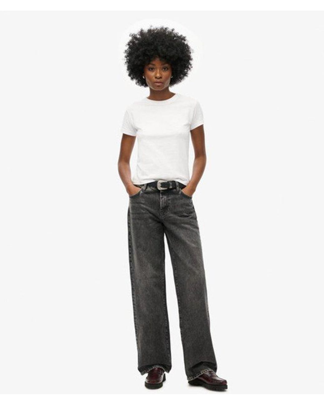 Superdry White & Co Mid Rise Wide Leg Jeans
