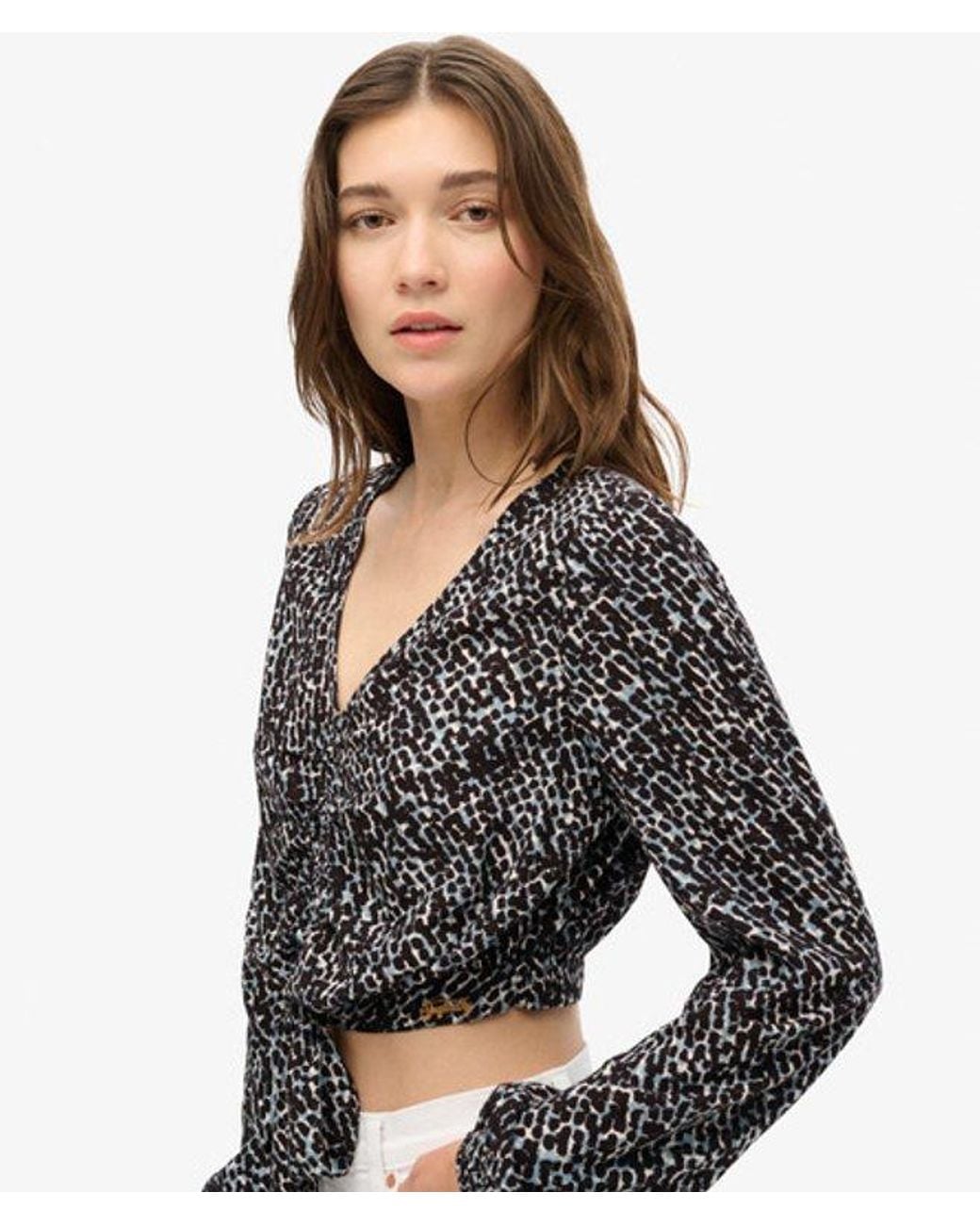 Superdry Black & Co Ladies Classic Ruched Vintage Tie Front Top