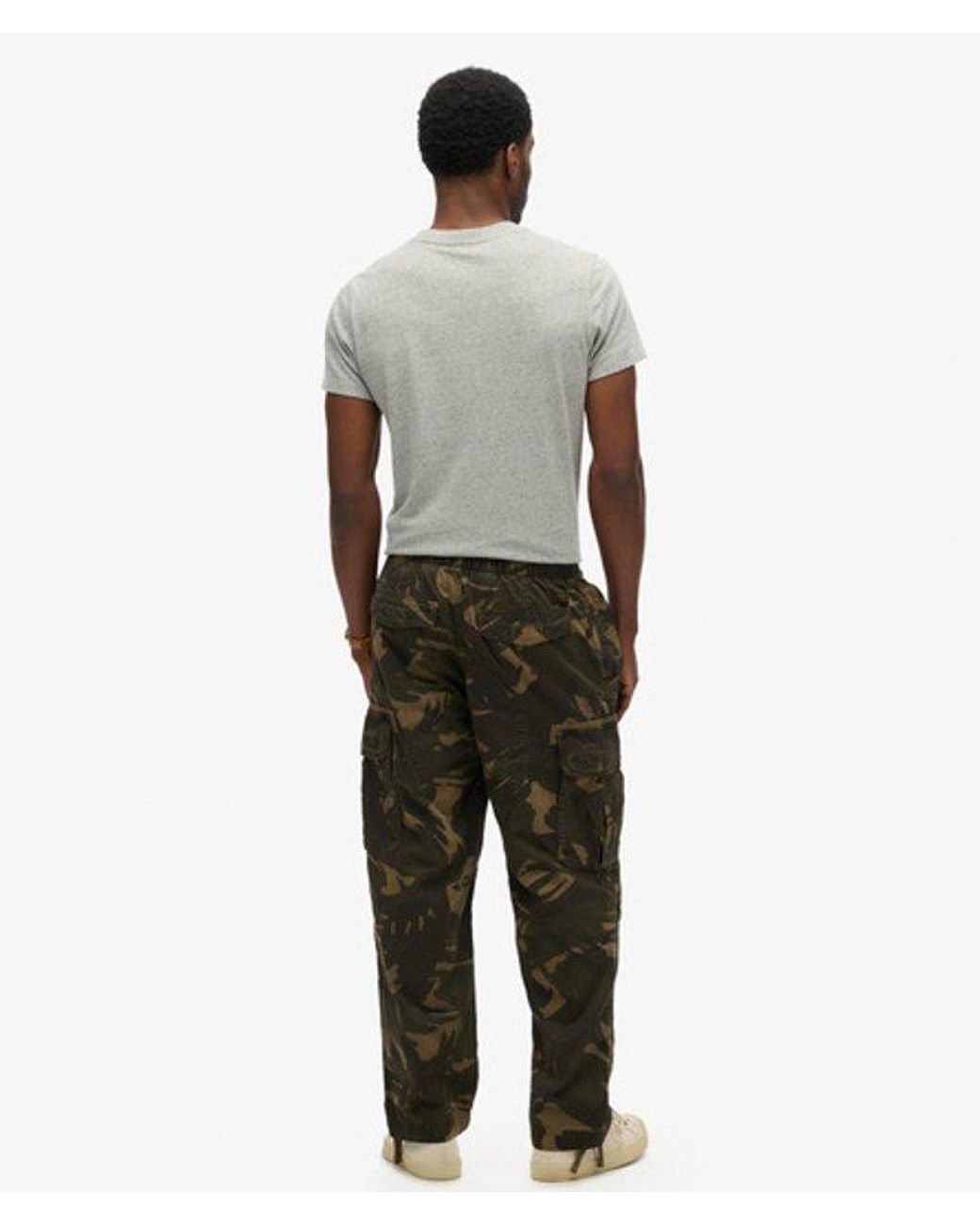 Superdry Green Camo Print baggy Parachute Pants for men