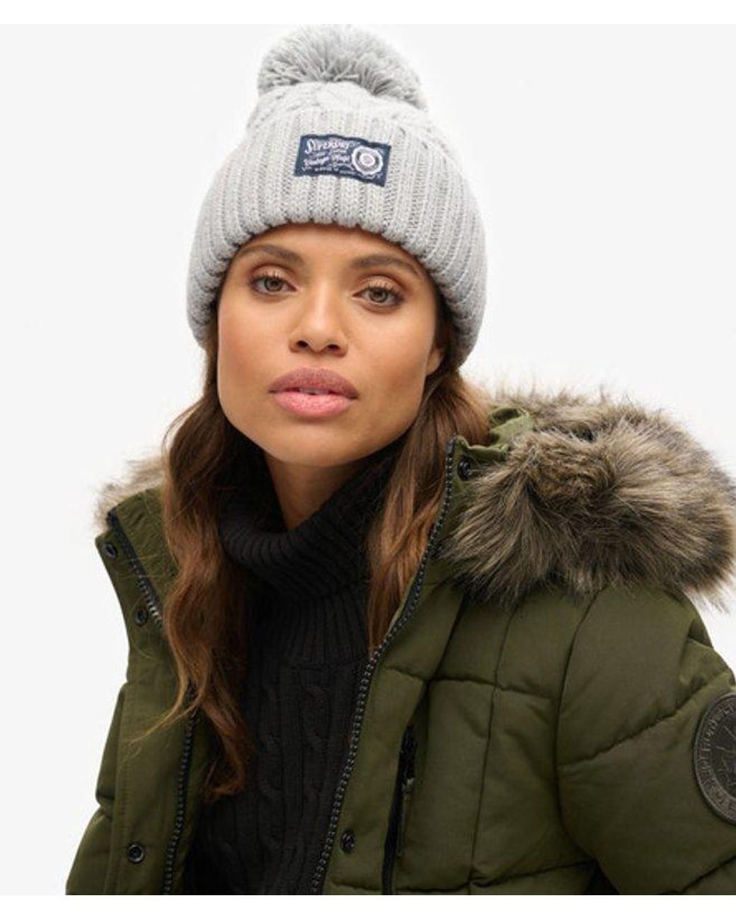 Superdry Gray & Co Cable Knit Chunky Beanie Hat