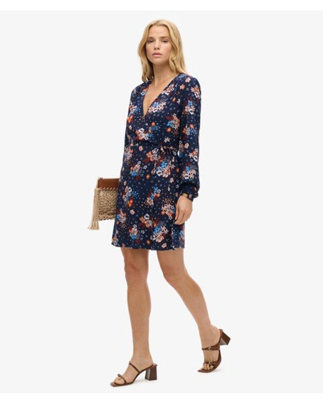 Superdry Blue & Co Classic Floral Print Mini Wrap Dress