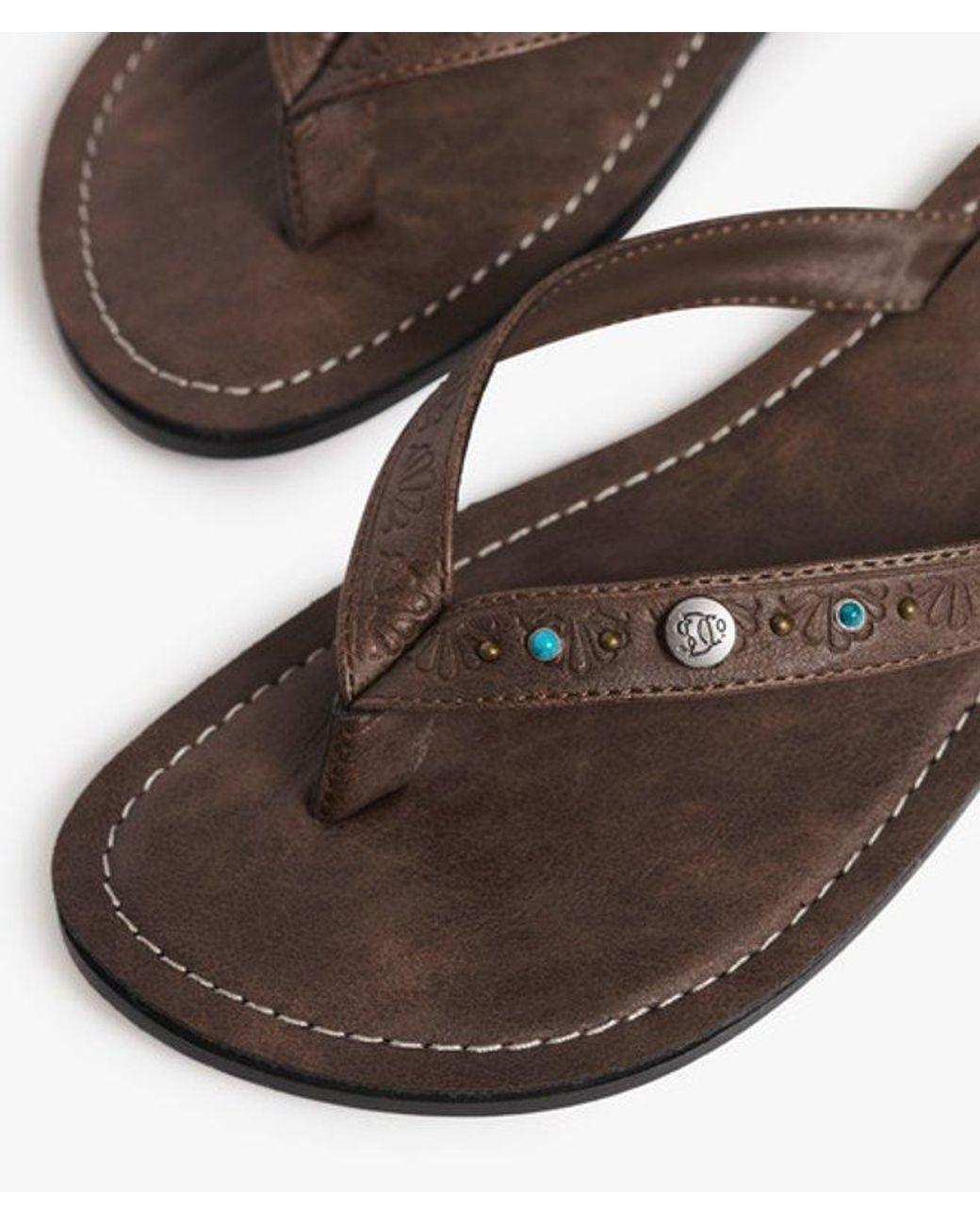 Superdry White & Co Faux Leather Embossed Flip Flops