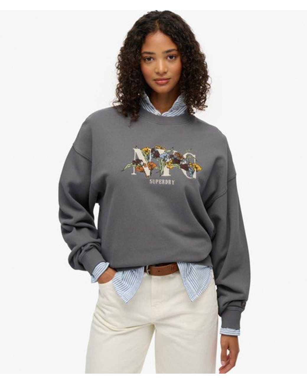 Superdry Gray & Co Night Garden Oversized Crew Sweatshirt