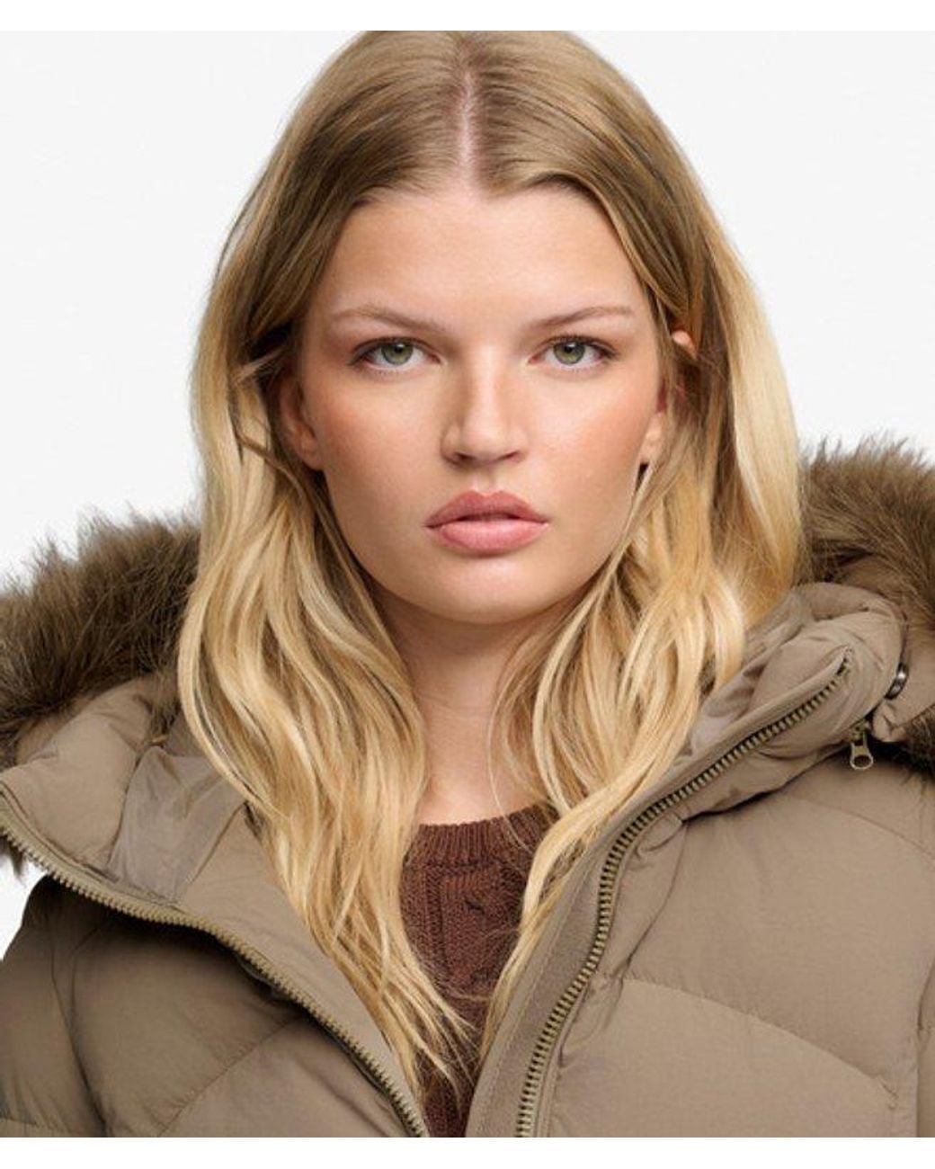 Superdry Brown Hooded Faux Fur Fuji Padded Jacket