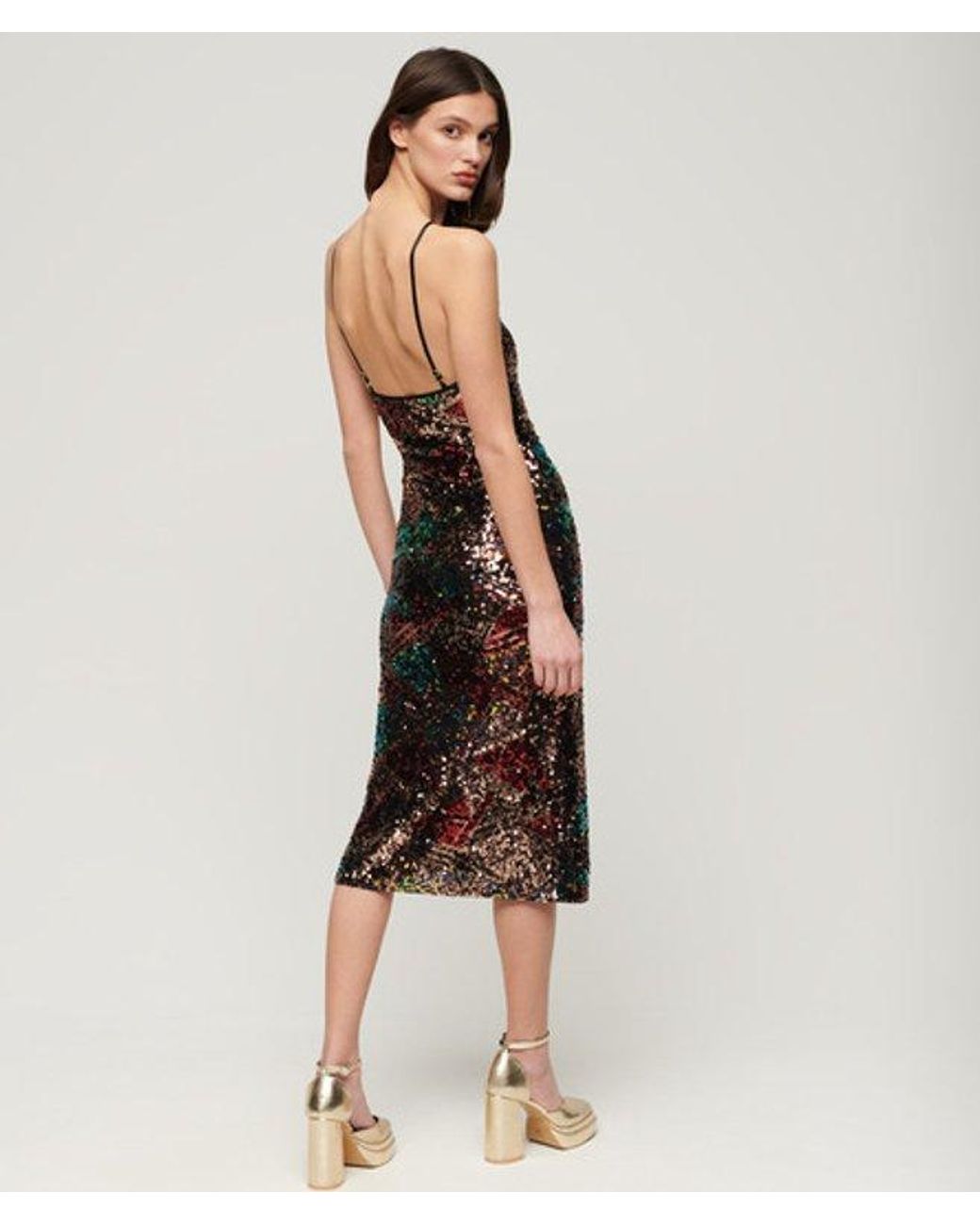 Superdry White & Co Fully Lined Sequin Halter Midi Dress
