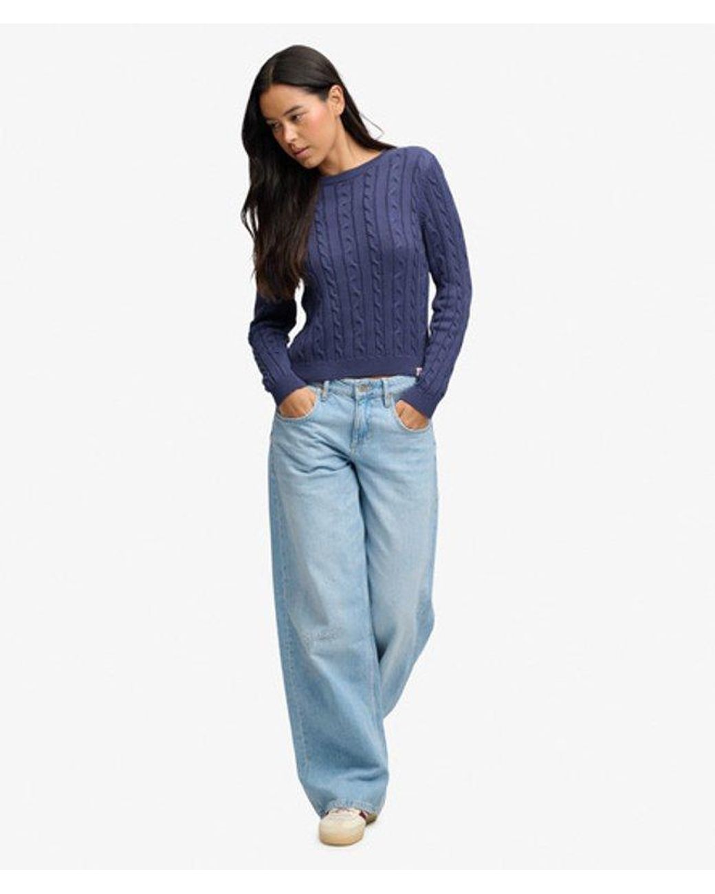 Superdry Essentials Sd & Co Kabelgebreide Trui in het Blue