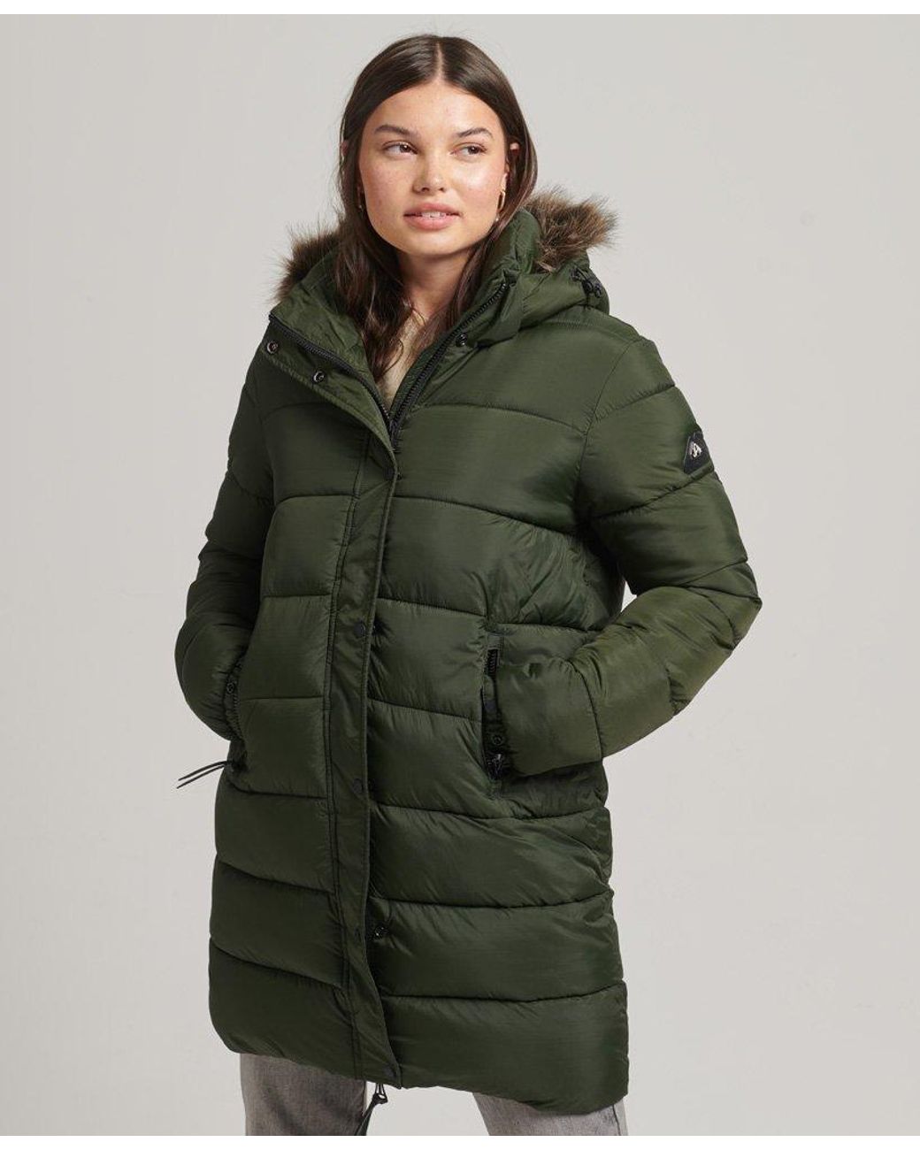 Superdry Hooded Mid Layer Mid Coat Green / Surplus Goods Olive | Lyst
