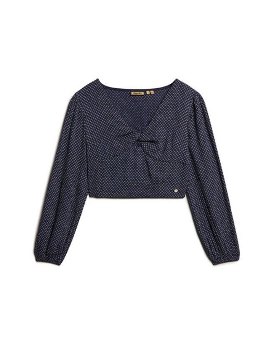 Superdry Blue & Co Long Sleeve Woven Crop Top