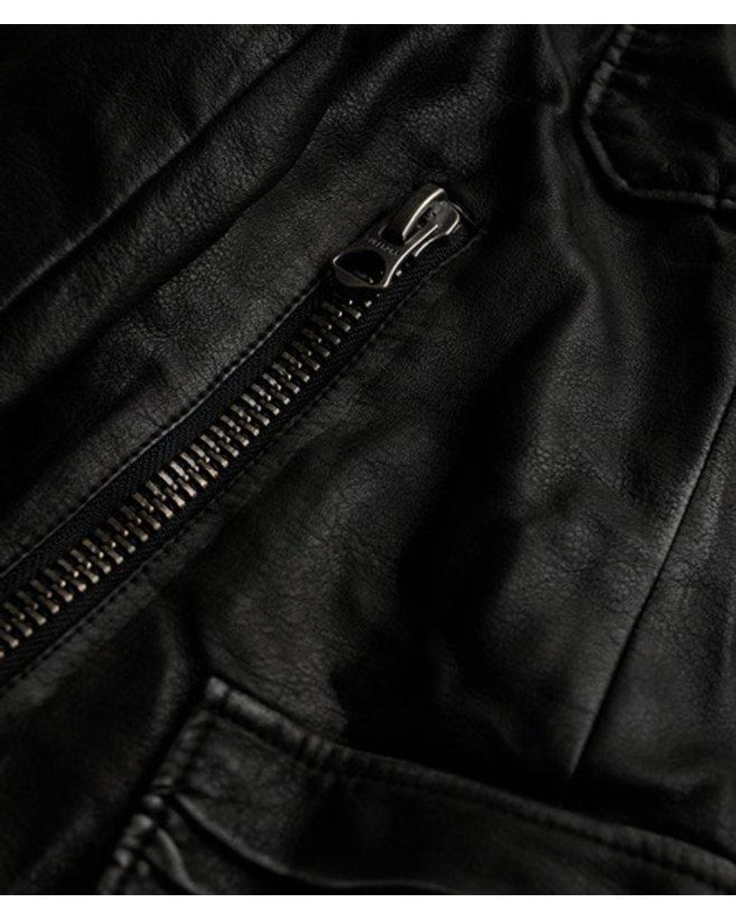 Superdry Black Brad Faux Leather Military Jacket for men