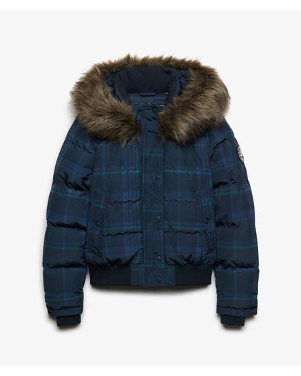 Superdry Blue & Co Everest Check Hooded Bomber Jacket